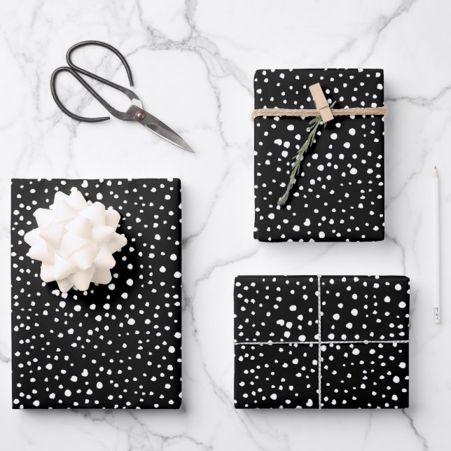 Dalmatian Dots, Dalmatian Spots, Black and White Wrapping Paper Sheet (Front)