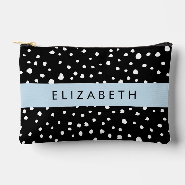 Dalmatian Dots, Spots, Black and White, Your Name Accessory Pouch (Front)