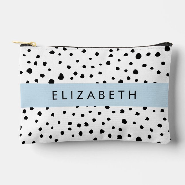 Dalmatian Dots, Spots, Black and White, Your Name Accessory Pouch (Front)