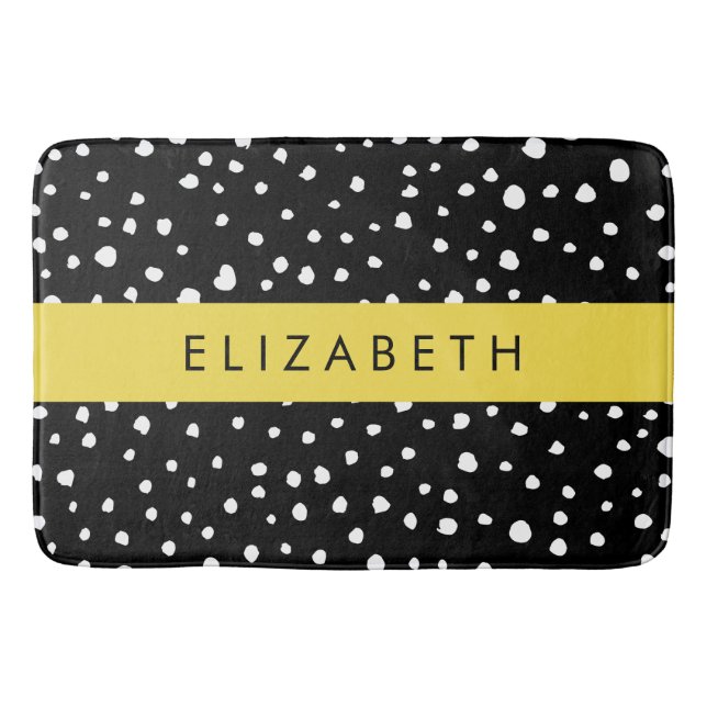 Dalmatian Dots, Spots, Black and White, Your Name Bath Mat (Front)