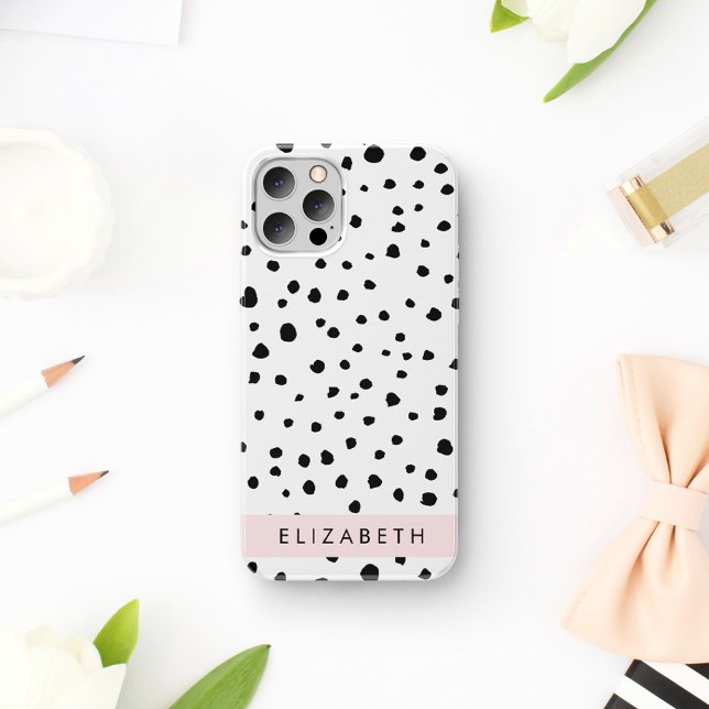 Dalmatian Dots, Spots, Black and White, Your Name Case-Mate iPhone Case (Creator Uploaded)