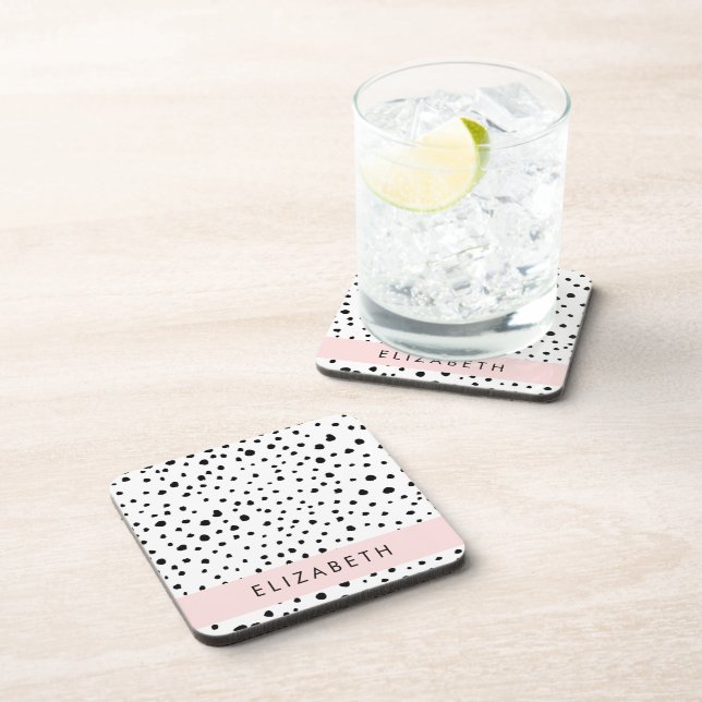 Dalmatian Dots, Spots, Black and White, Your Name Coaster (Right Side)
