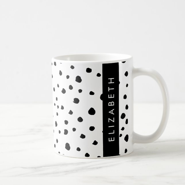 Dalmatian Dots, Spots, Black and White, Your Name Coffee Mug (Right)