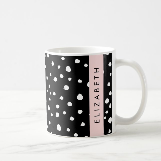 Dalmatian Dots, Spots, Black and White, Your Name Coffee Mug (Right)