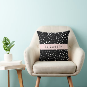 Dalmatian Dots, Spots, Black and White, Your Name Cushion
