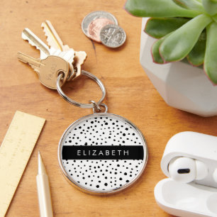 Dalmatian Dots, Spots, Black and White, Your Name Key Ring