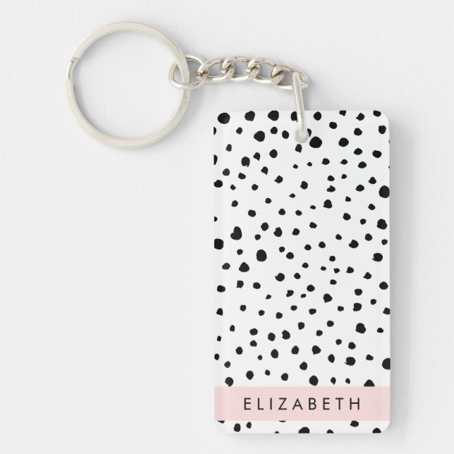 Dalmatian Dots, Spots, Black and White, Your Name Key Ring (Front)