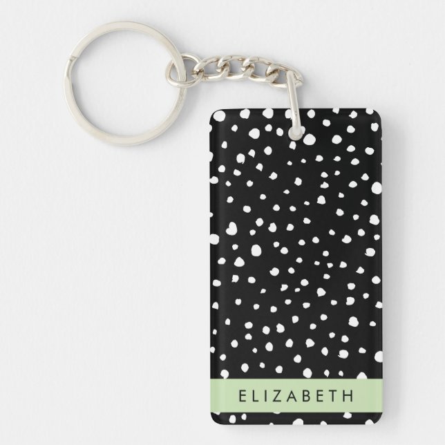 Dalmatian Dots, Spots, Black and White, Your Name Key Ring (Front)