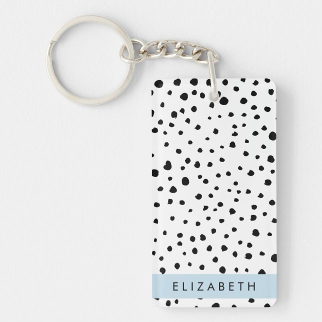 Dalmatian Dots, Spots, Black and White, Your Name Key Ring (Front)