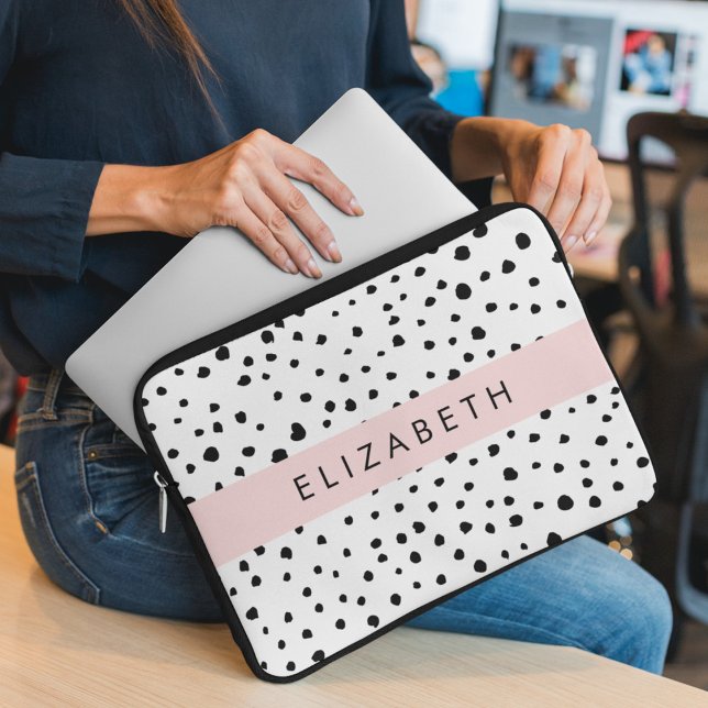 Dalmatian Dots, Spots, Black and White, Your Name Laptop Sleeve (Creator Uploaded)