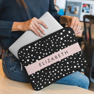 Dalmatian Dots, Spots, Black and White, Your Name Laptop Sleeve