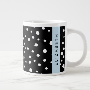Dalmatian Dots, Spots, Black and White, Your Name Large Coffee Mug