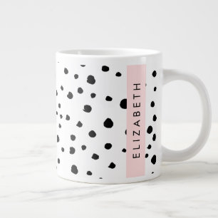 Dalmatian Dots, Spots, Black and White, Your Name Large Coffee Mug