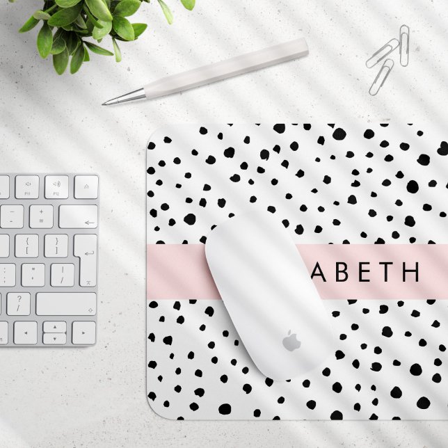 Dalmatian Dots, Spots, Black and White, Your Name Mouse Pad (Creator Uploaded)