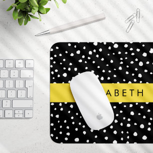 Dalmatian Dots, Spots, Black and White, Your Name Mouse Pad