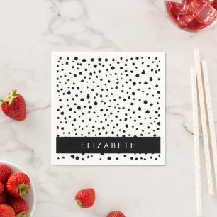 Dalmatian Dots, Spots, Black and White, Your Name Napkin