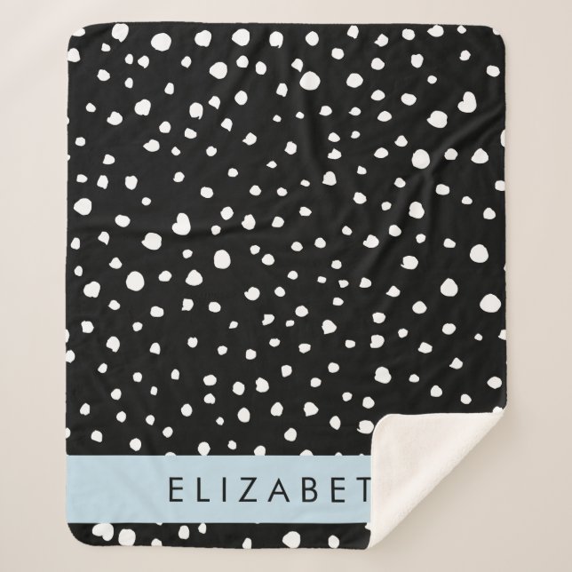 Dalmatian Dots, Spots, Black and White, Your Name Sherpa Blanket (Front)