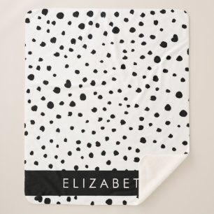 Dalmatian Dots, Spots, Black and White, Your Name Sherpa Blanket