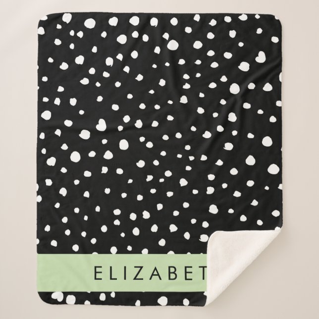 Dalmatian Dots, Spots, Black and White, Your Name Sherpa Blanket (Front)