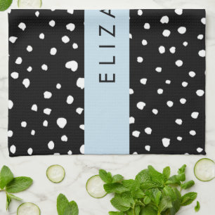 Dalmatian Dots, Spots, Black and White, Your Name Tea Towel