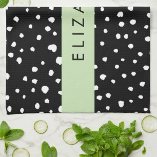 Dalmatian Dots, Spots, Black and White, Your Name Tea Towel