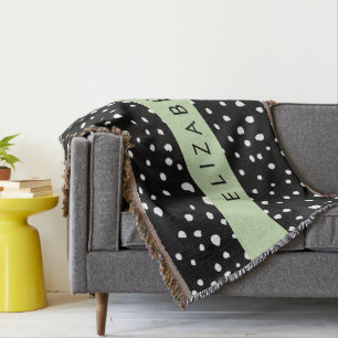 Dalmatian Dots, Spots, Black and White, Your Name Throw Blanket