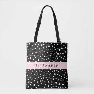 Dalmatian Dots, Spots, Black and White, Your Name Tote Bag