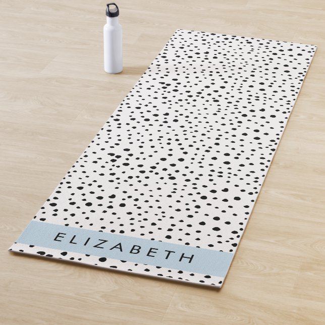 Dalmatian Dots, Spots, Black and White, Your Name Yoga Mat (In Situ)
