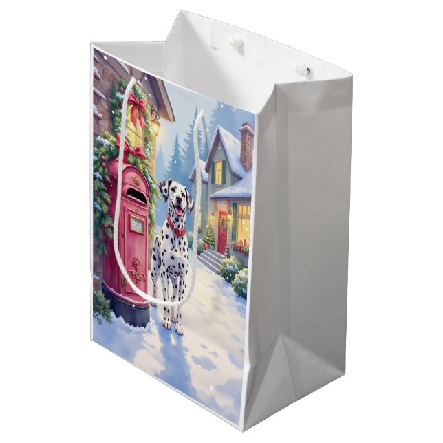 Dalmatian Festive Mailbox Christmas Art Medium Gift Bag (Front Angled)