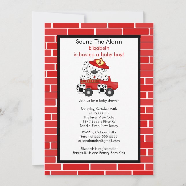 Dalmatian Fire Truck Boy Baby Shower Invitation (Front)