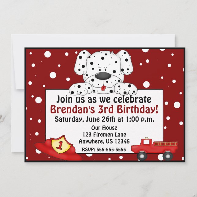 Dalmatian Fireman Birthday Invitation (Front)