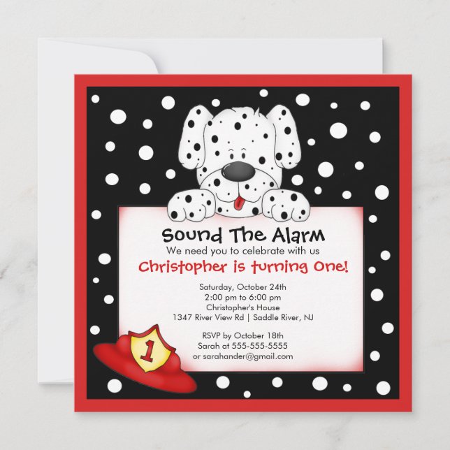 Dalmatian Fireman Birthday Party Invitation (Front)