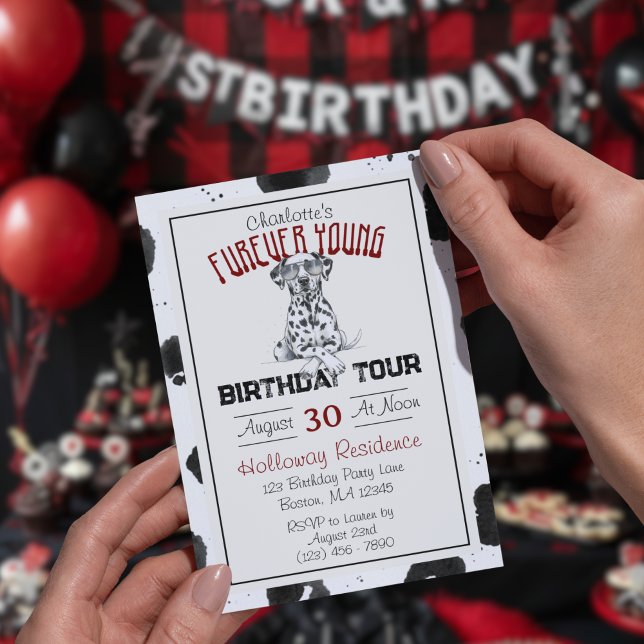 Dalmatian Furever Young 1st Birthday Pawty Invitation (Celebrate your headliner's special day with this Dalmatian Furever Young 1st Birthday Invitation!)