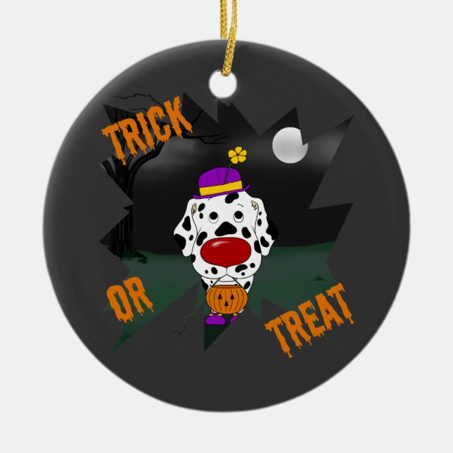 Dalmatian Halloween Clown Ceramic Tree Decoration (Front)