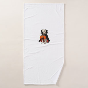 Dalmatian Halloween Vampire Dog with Pumpkin Baske Bath Towel