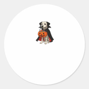 Dalmatian Halloween Vampire Dog with Pumpkin Baske Classic Round Sticker