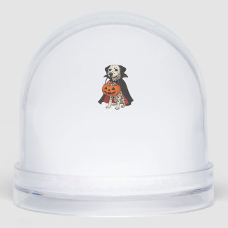 Dalmatian Halloween Vampire Dog with Pumpkin Baske Snowglobe