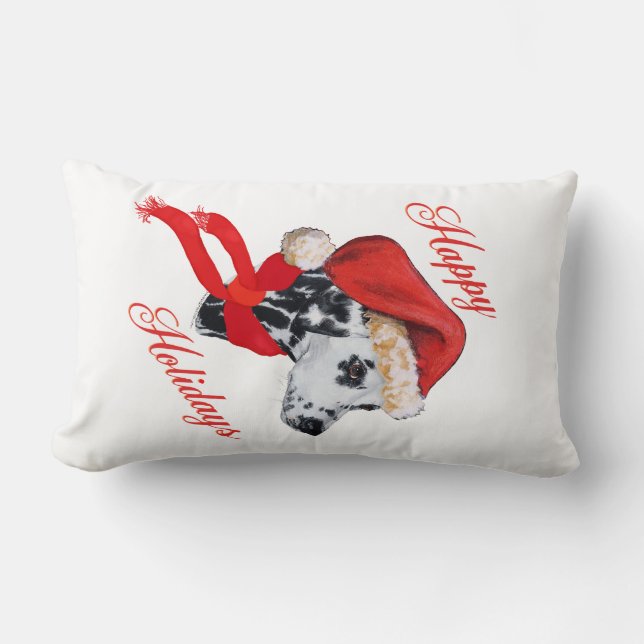 Dalmatian Happy Holidays Lumbar Cushion (Front)