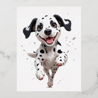 Dalmatian Happy Playful Fun Jumping In The Air Joy Foil Holiday Postcard