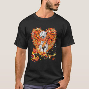 Dalmatian Hello Autumn Dog Leaves Heart Fall Thank T-Shirt