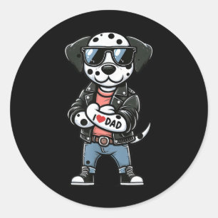 Dalmatian I Love Dad Funny Dog Tattoo  Classic Round Sticker
