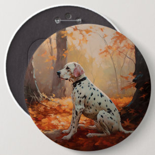 Dalmatian  in Autumn Leaves Fall Inspire  6 Cm Round Badge