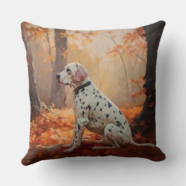 Dalmatian  in Autumn Leaves Fall Inspire  Cushion (Back)