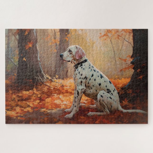 Dalmatian  in Autumn Leaves Fall Inspire  Jigsaw Puzzle (Horizontal)