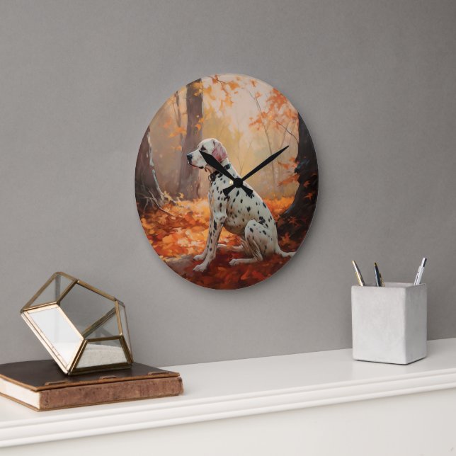 Dalmatian  in Autumn Leaves Fall Inspire  Large Clock (Office)