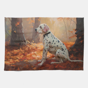 Dalmatian  in Autumn Leaves Fall Inspire  Tea Towel