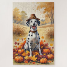 Dalmatian In Autumn Leaves Thanksgiving Art
