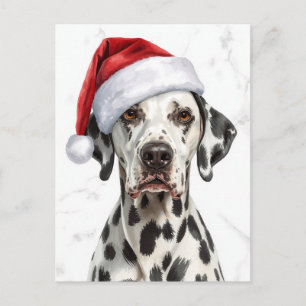 Dalmatian in Santa Hat Watercolor Xmas Holiday Postcard