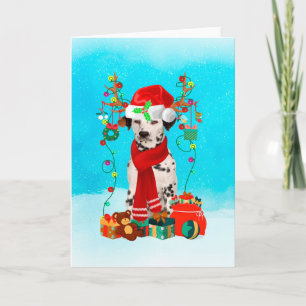 Dalmatian in snow with Christmas gifts  Card