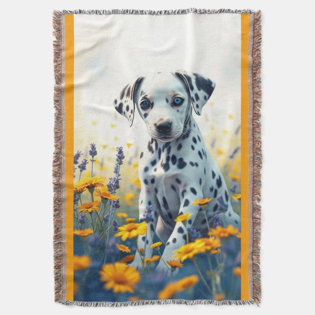 Dalmatian in the flowers throw blanket (Front Vertical)